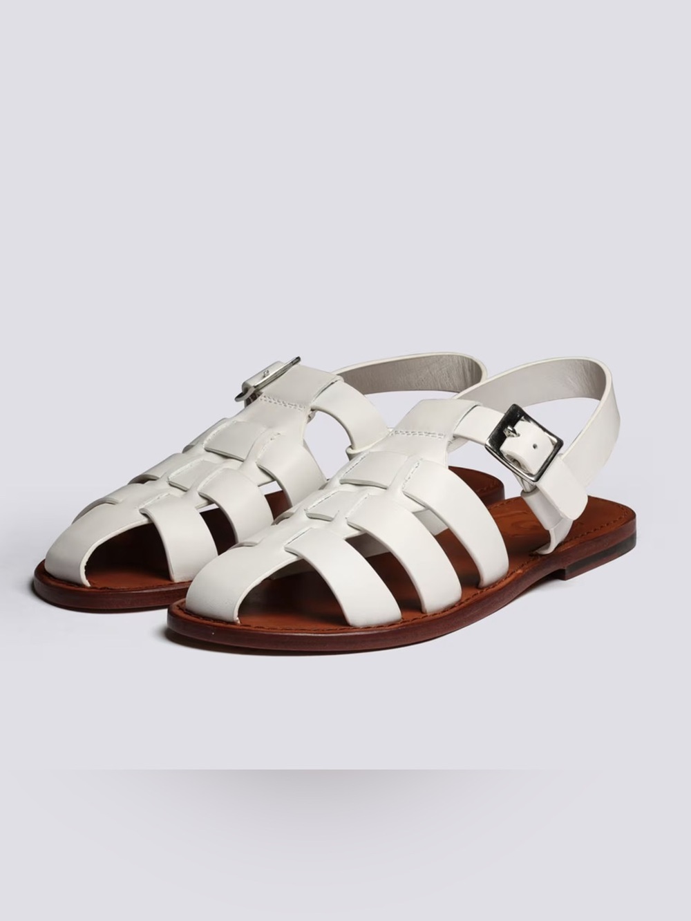 Grenson ‘Queenie’ White Leather Fisherman Sandals with Buckle Strap